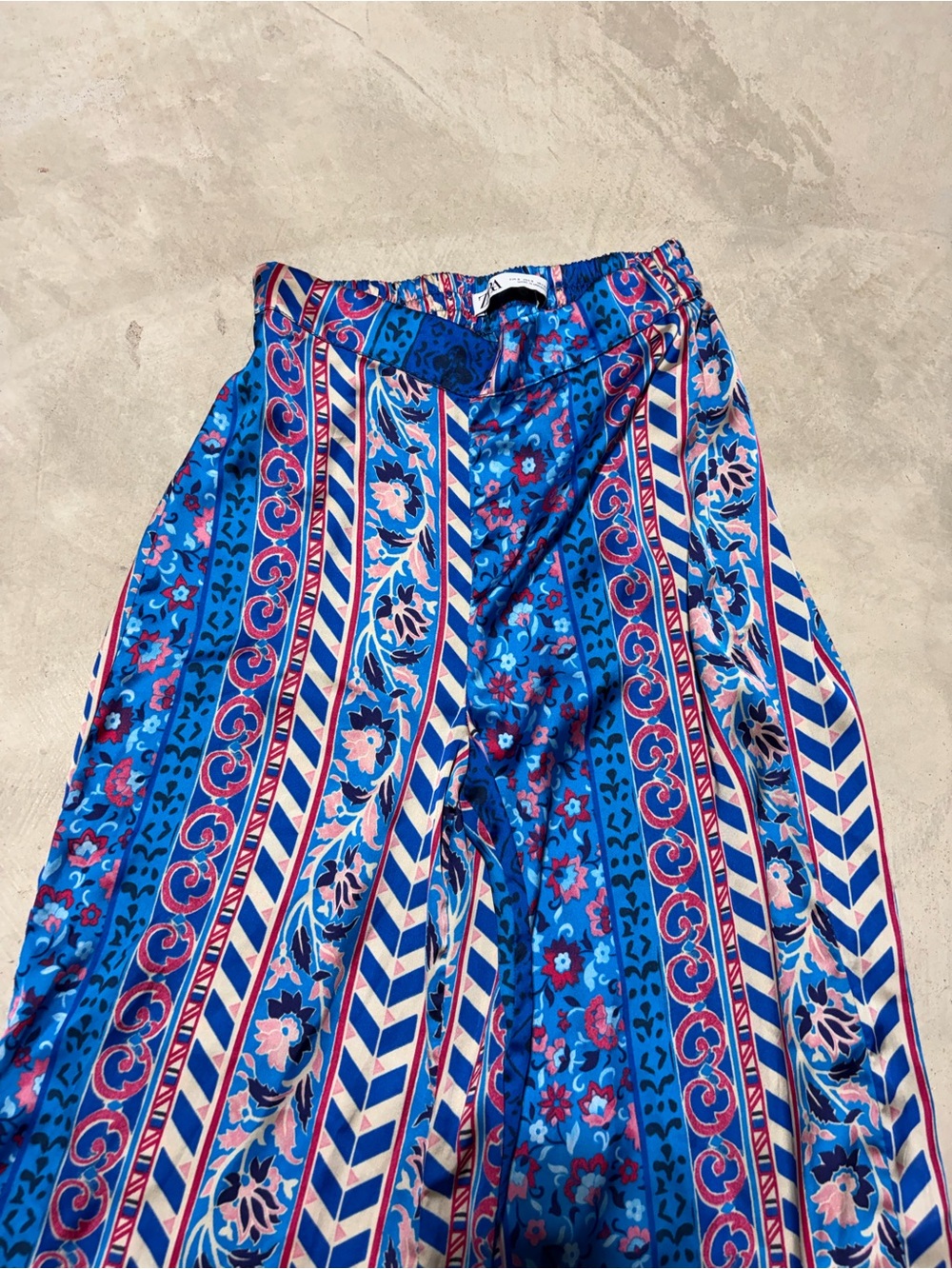 Zara Blue Multi-Pattern Wide-Leg Pants - Picture 2 of 14